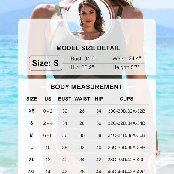 Women One Piece Swimsuit Army Green M - Picture 6 of 6